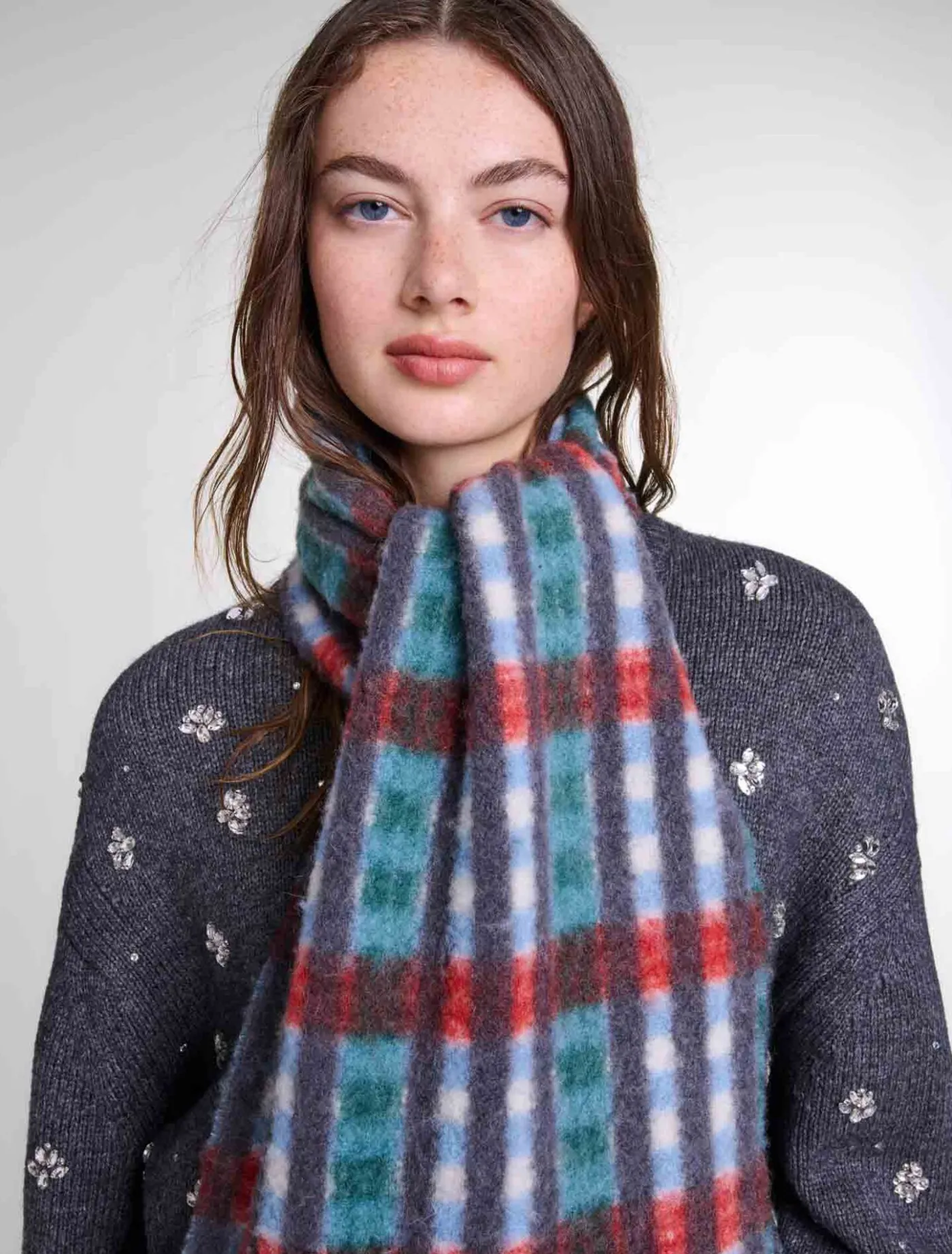 Alpaca blend check scarf^Maje Cheap