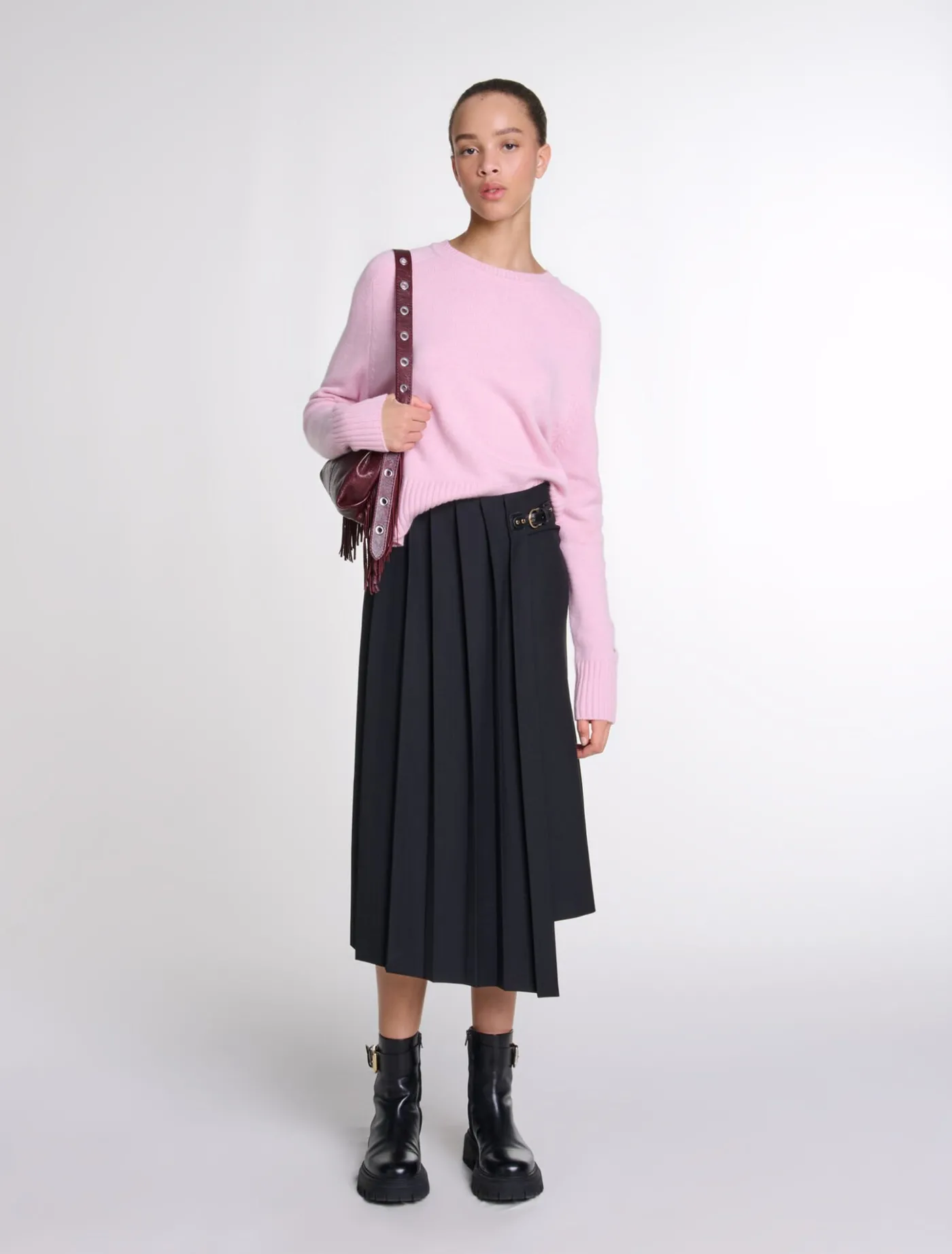 Asymmetrical long pleated skirt^Maje Clearance