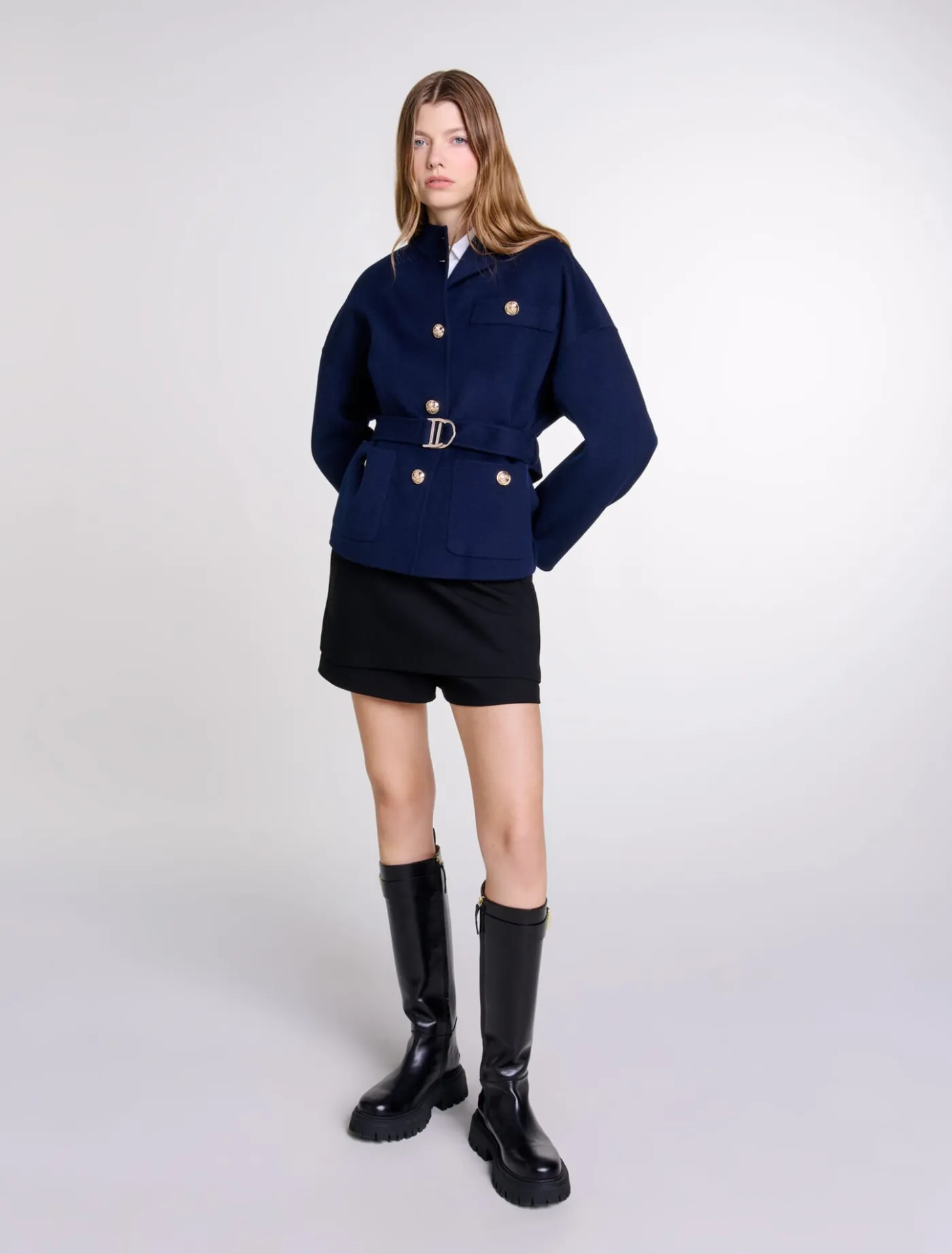 Belted short wool coat^Maje New