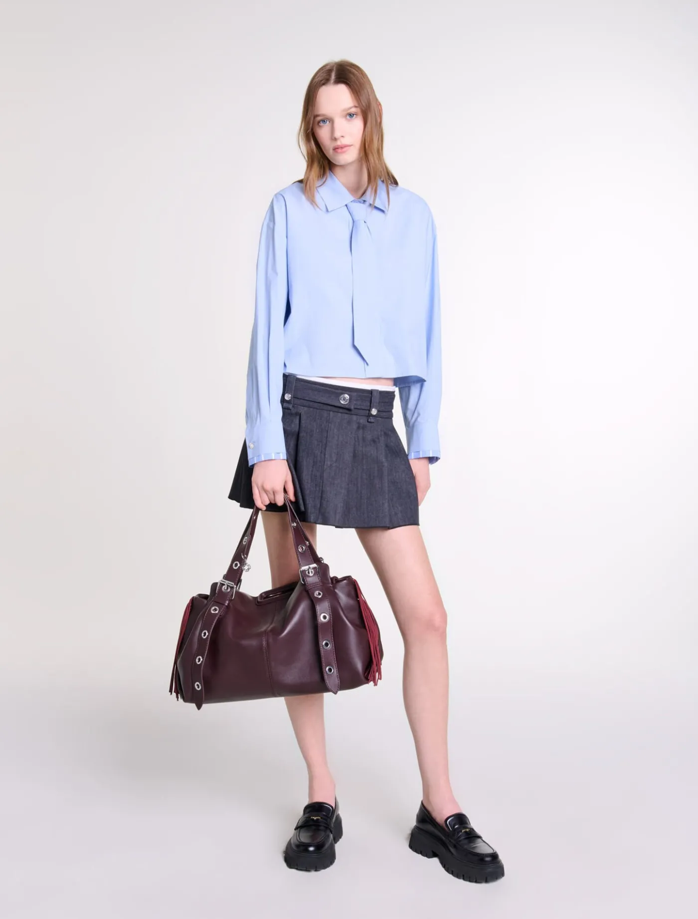 denim-effect mini skirt^Maje Store