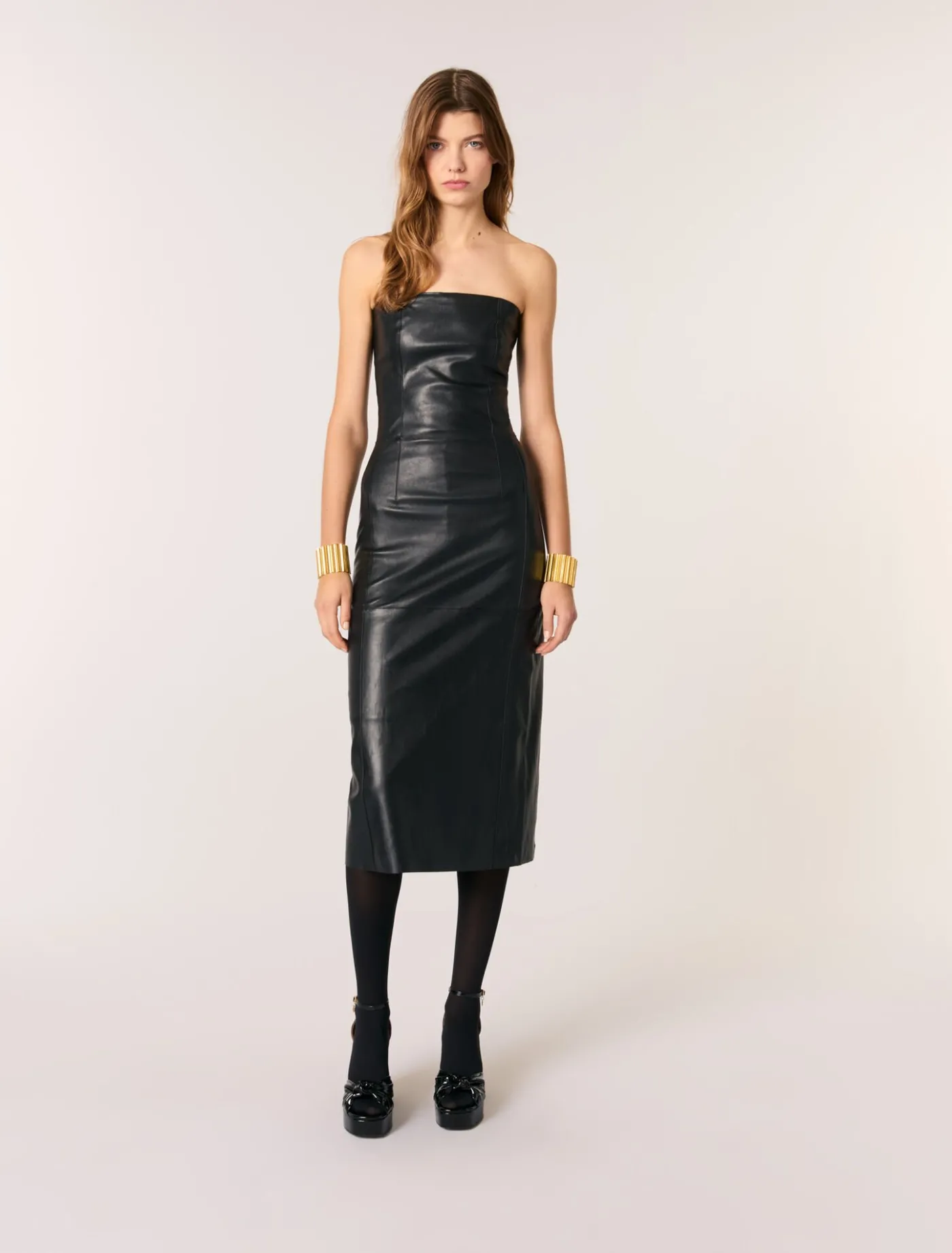 Bustier stretch leather midi dress^Maje Shop