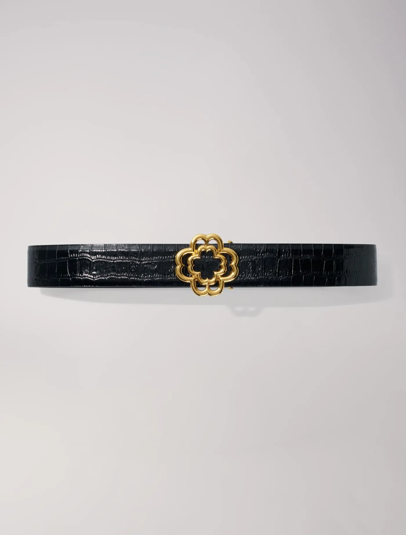 Croc-effect leather double M belt^Maje Cheap