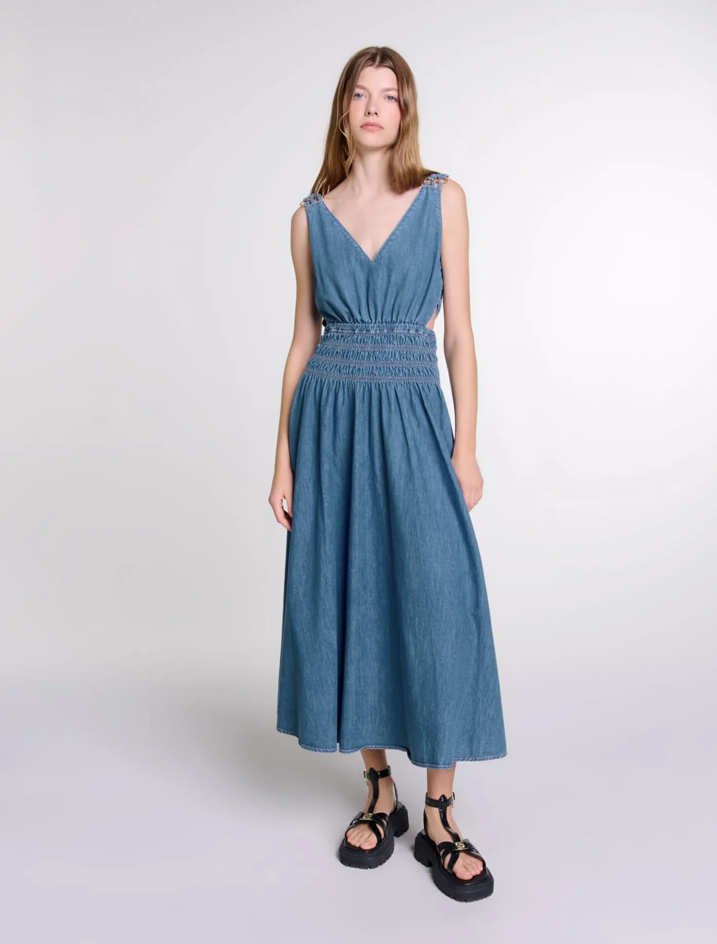 Cutaway denim maxi dress^Maje Cheap