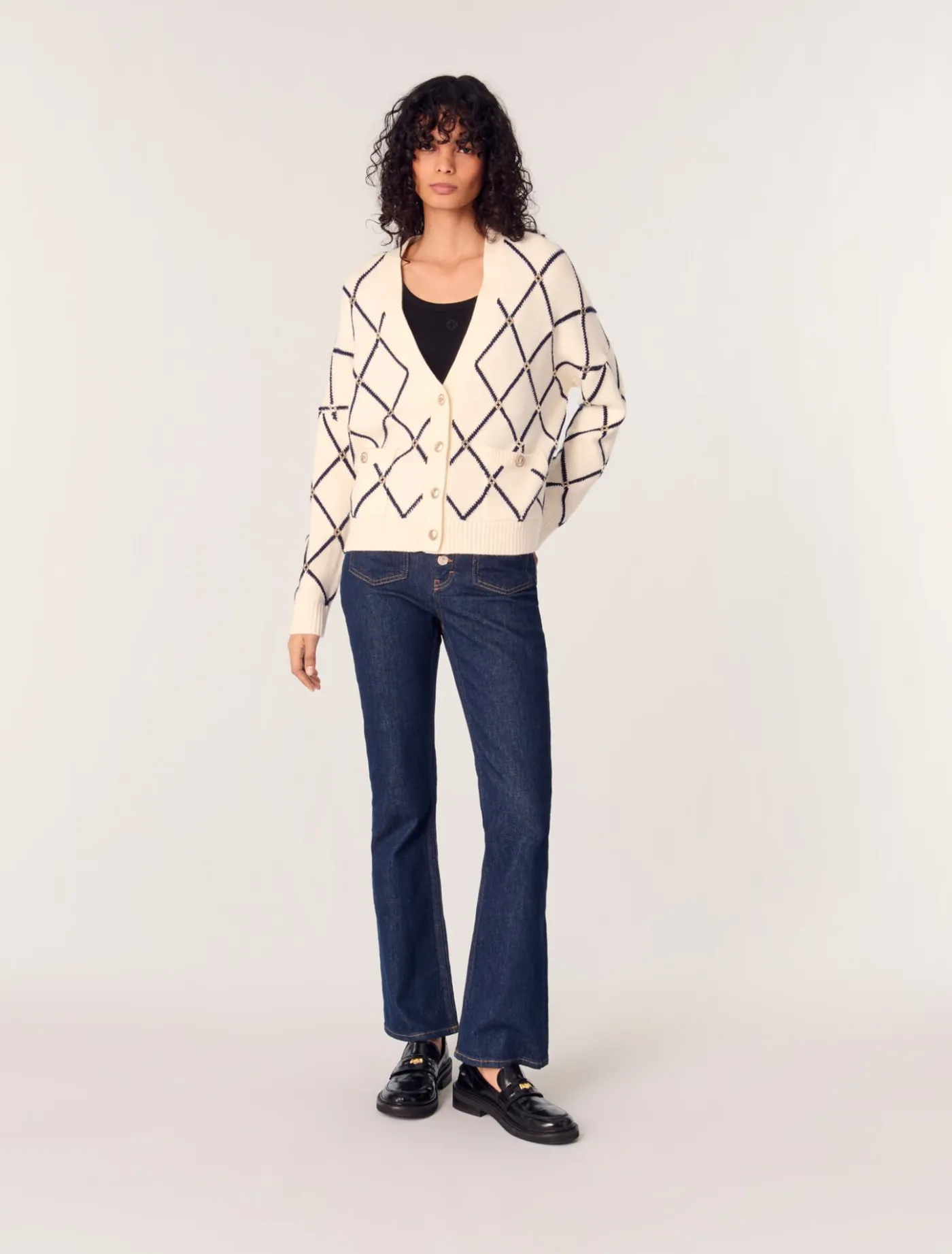 Diamond pattern knitted cardigan^Maje Best