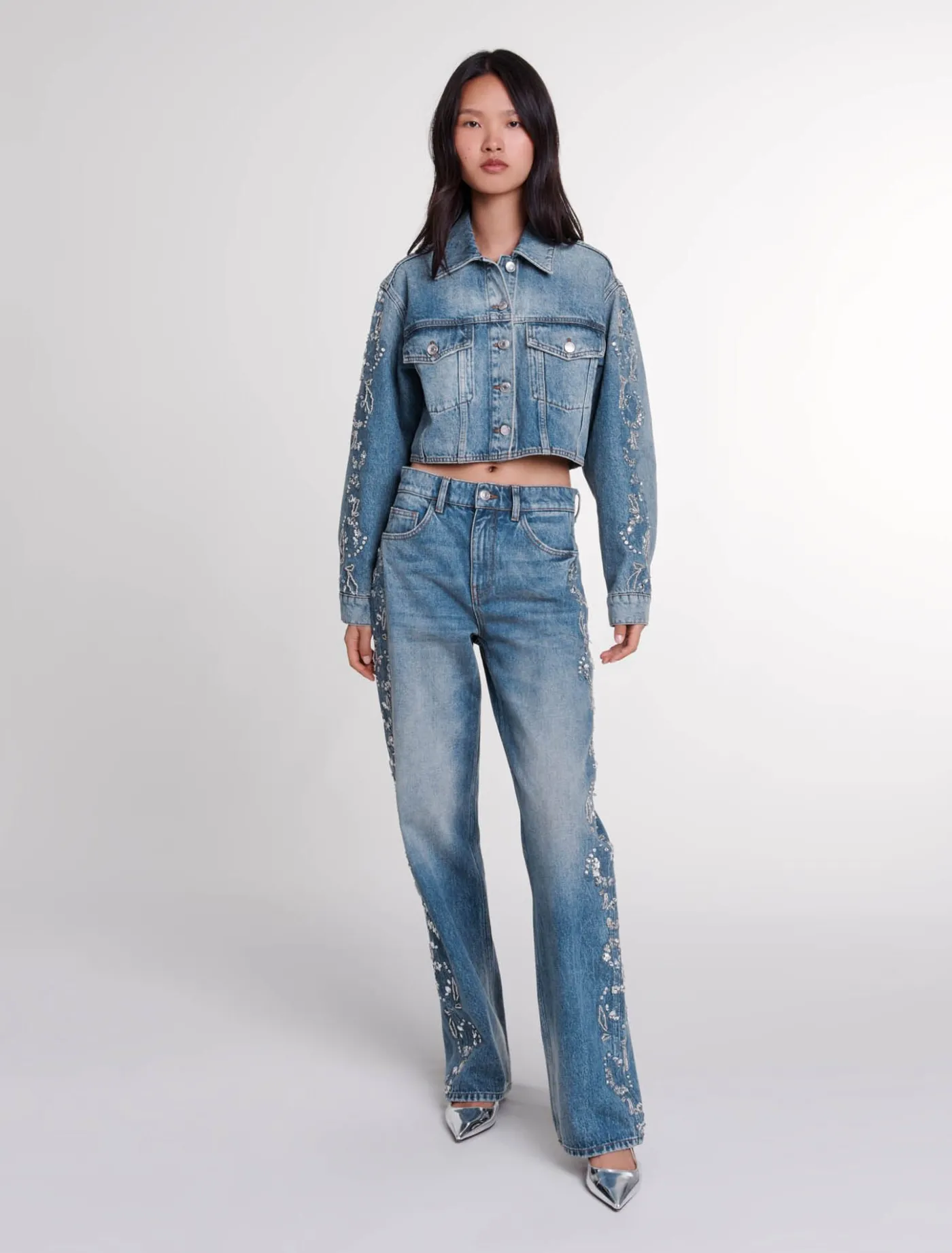 Embroidered denim jacket^Maje Best