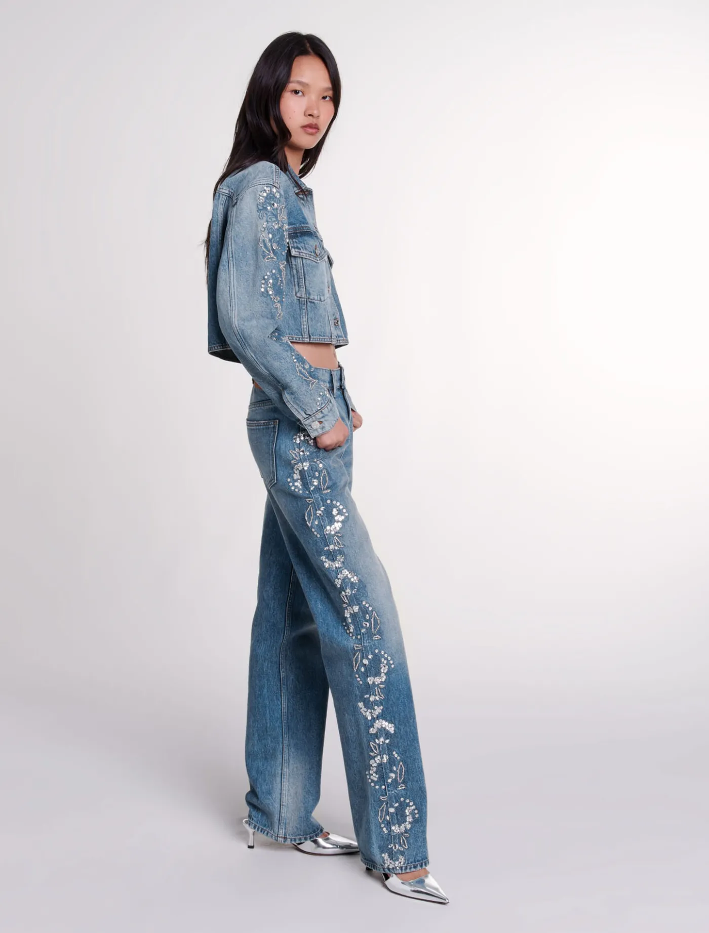 Embroidered denim jacket^Maje Best