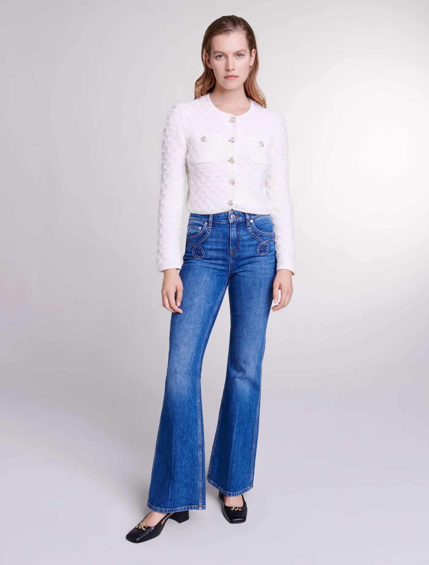 Embroidered flared jeans^Maje Sale