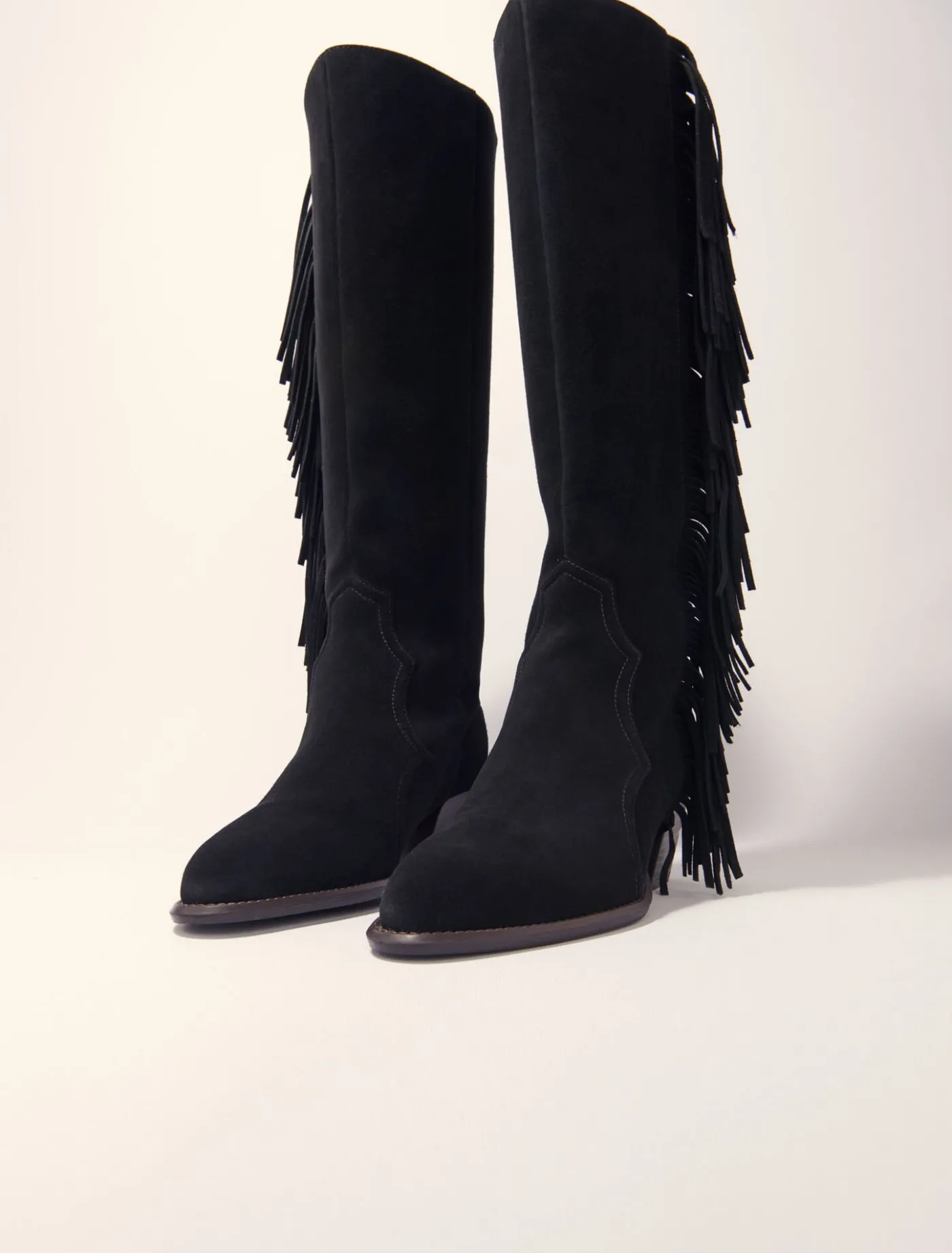 Fringed suede cowboy boots^Maje Cheap