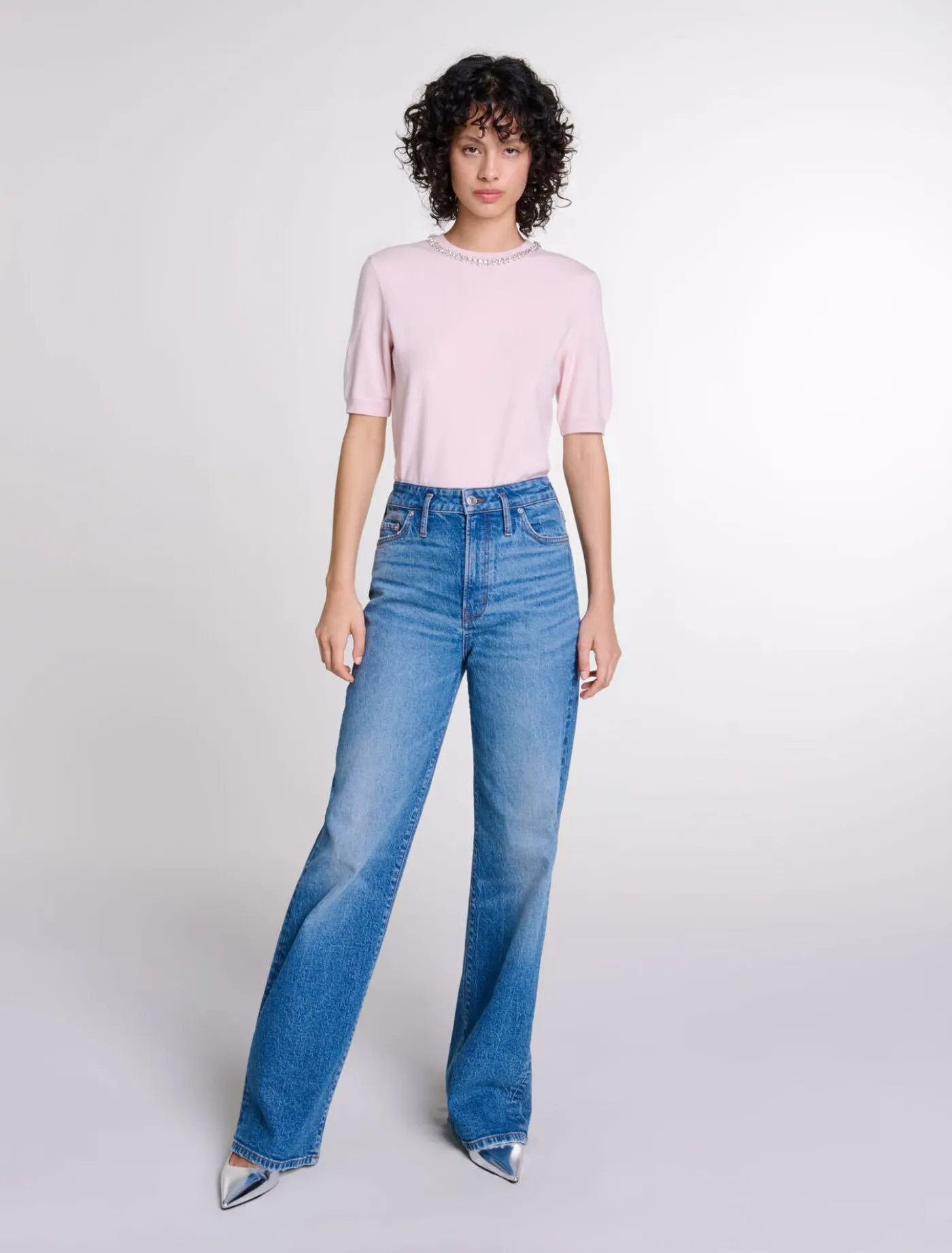 Knit crop jumper with rhinestones^Maje Online