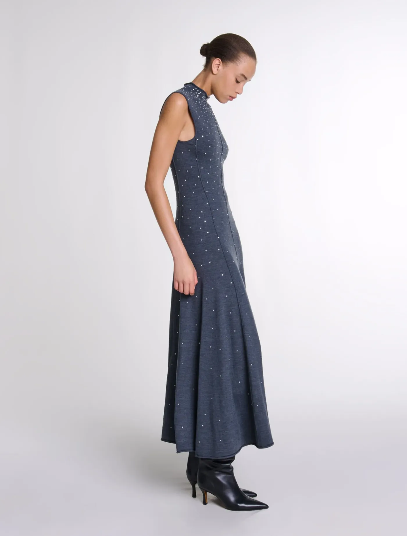 Knit maxi dress with rhinestones^Maje Hot