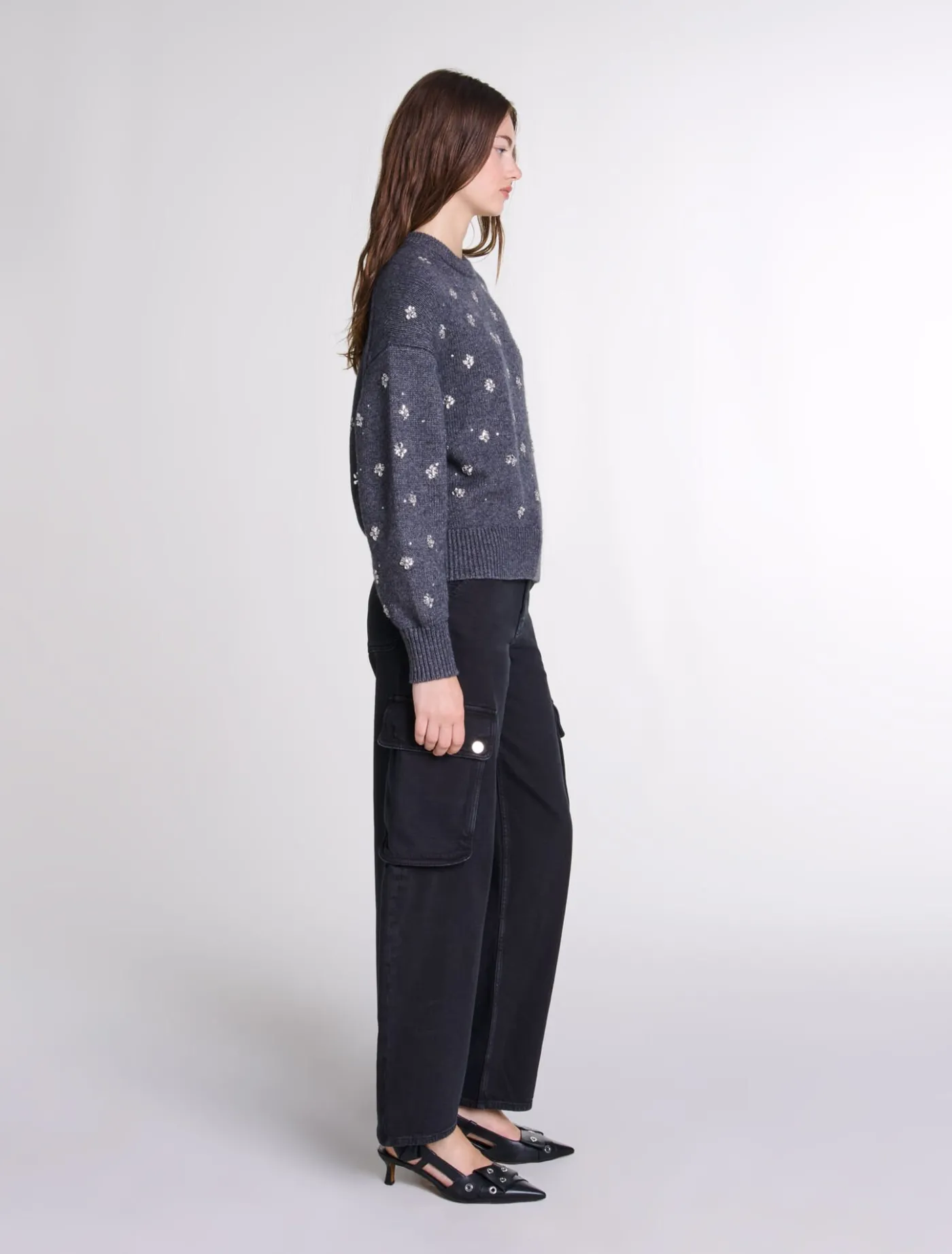 Knitted jumper with rhinestones^Maje Shop