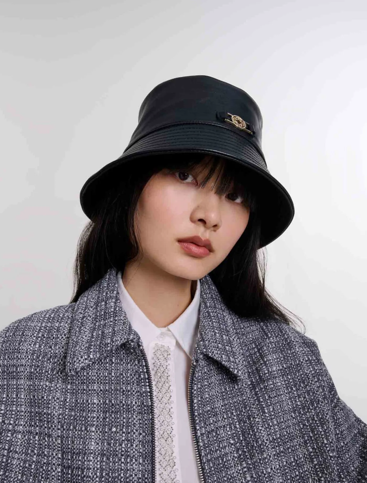 Leather bucket hat^Maje Clearance