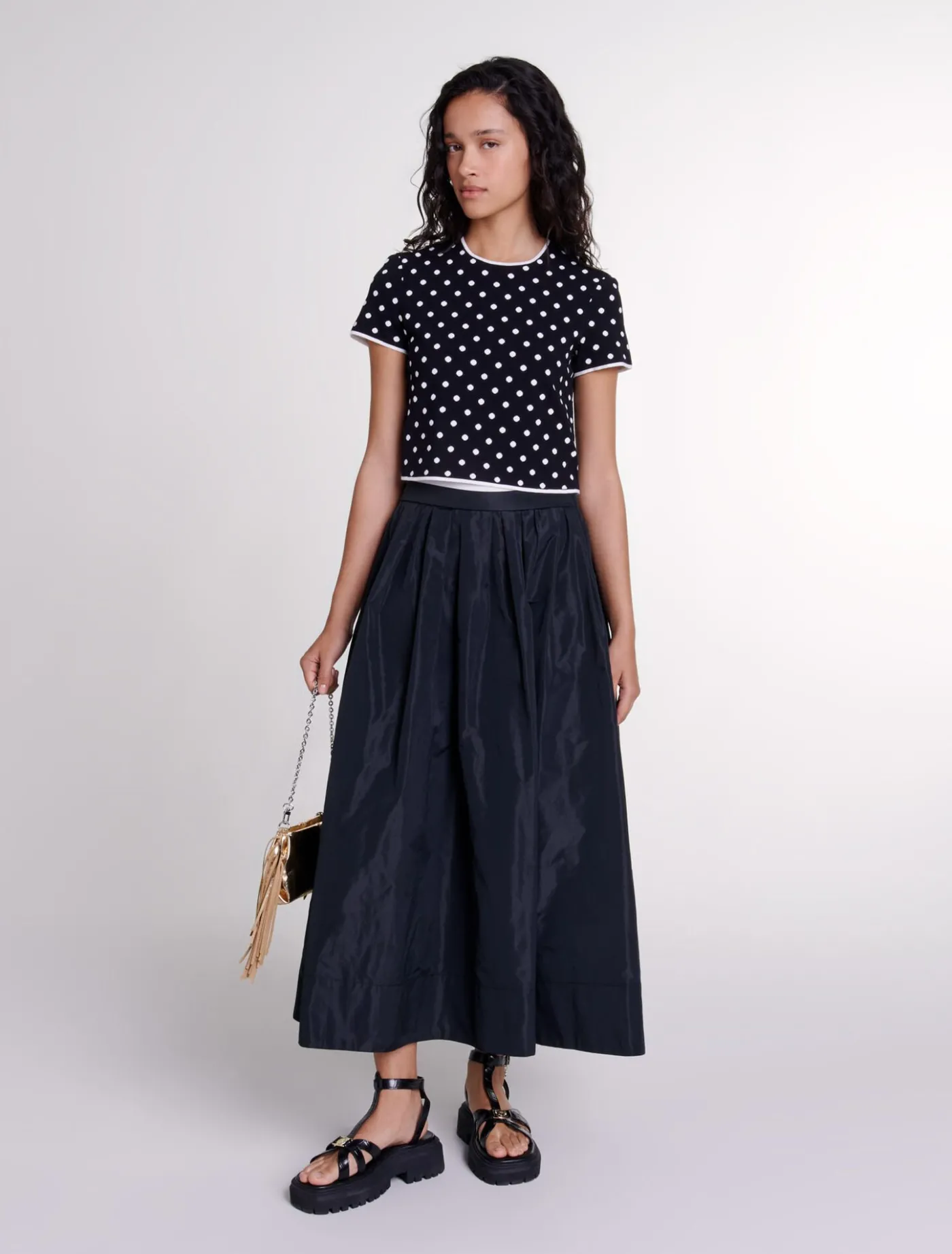 Long skirt with contrast waistband^Maje Hot