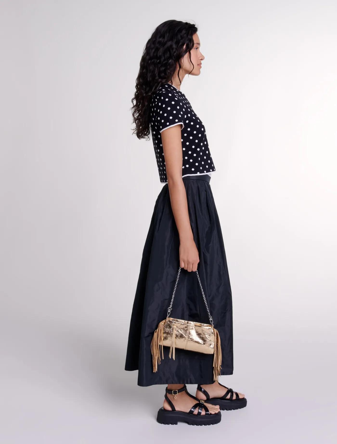 Long skirt with contrast waistband^Maje Hot