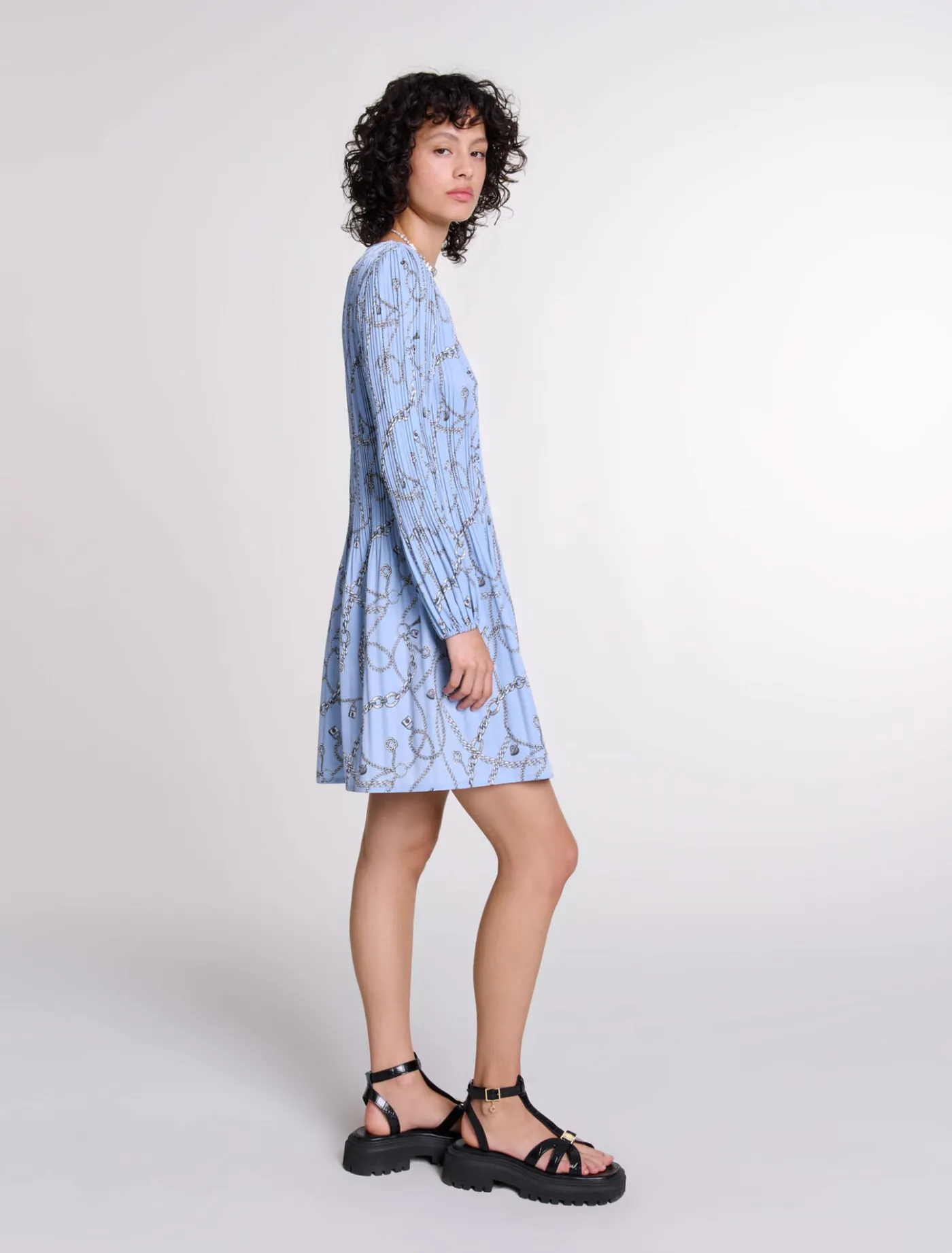 Patterned pleated dress^Maje New