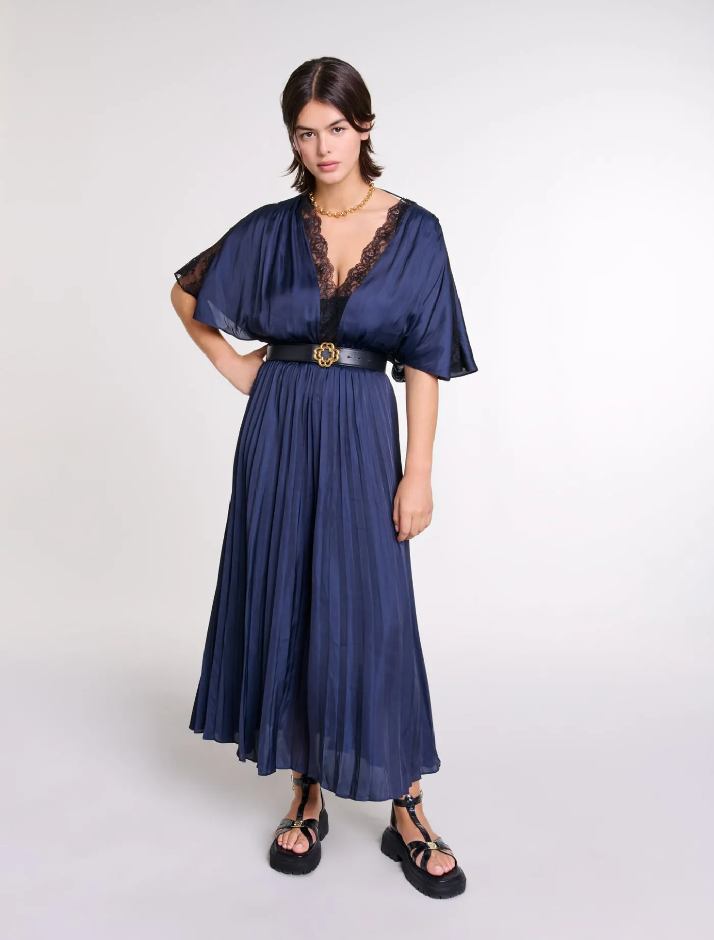 Pleated maxi dress with lace^Maje Best Sale