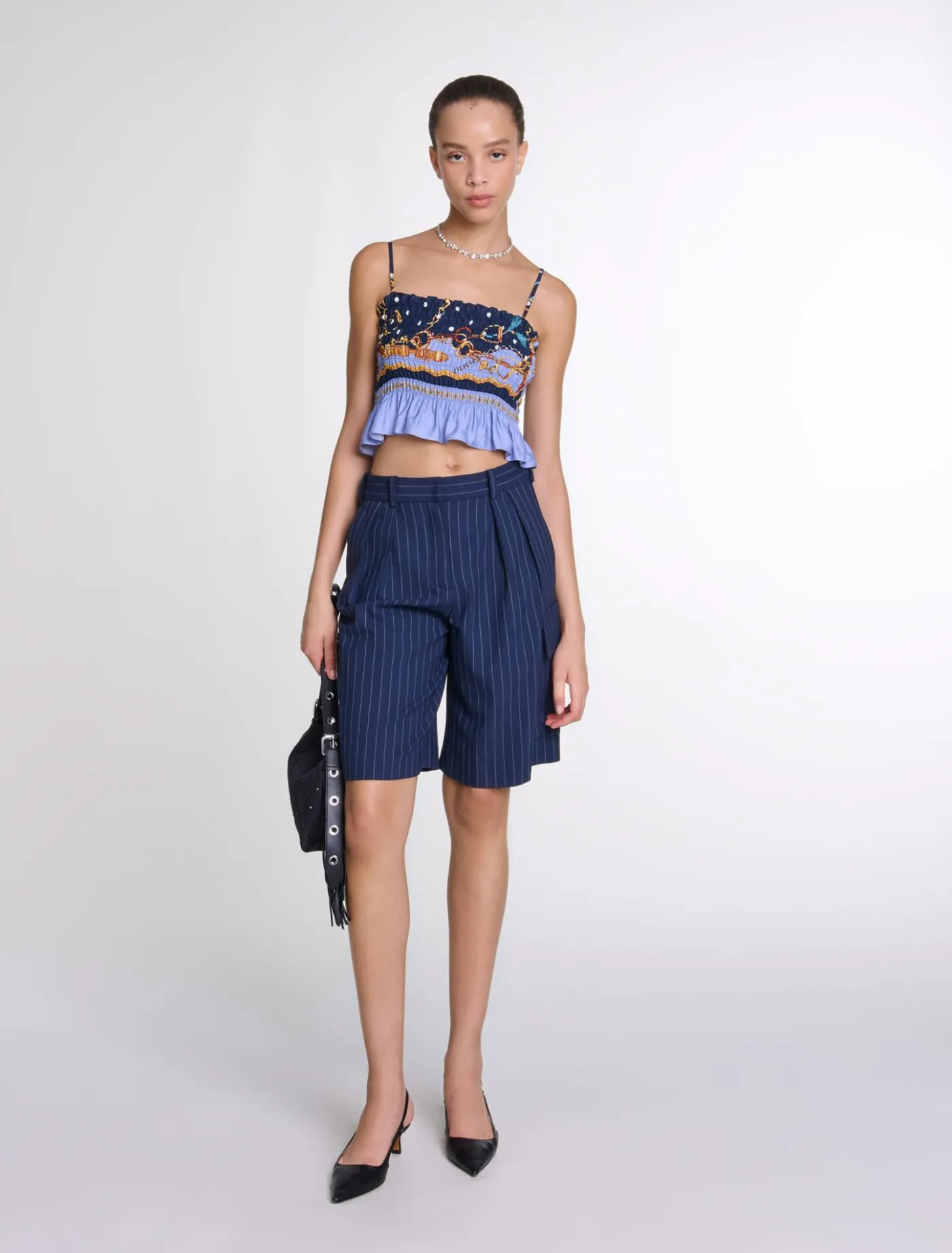 Printed smocked crop top^Maje Cheap