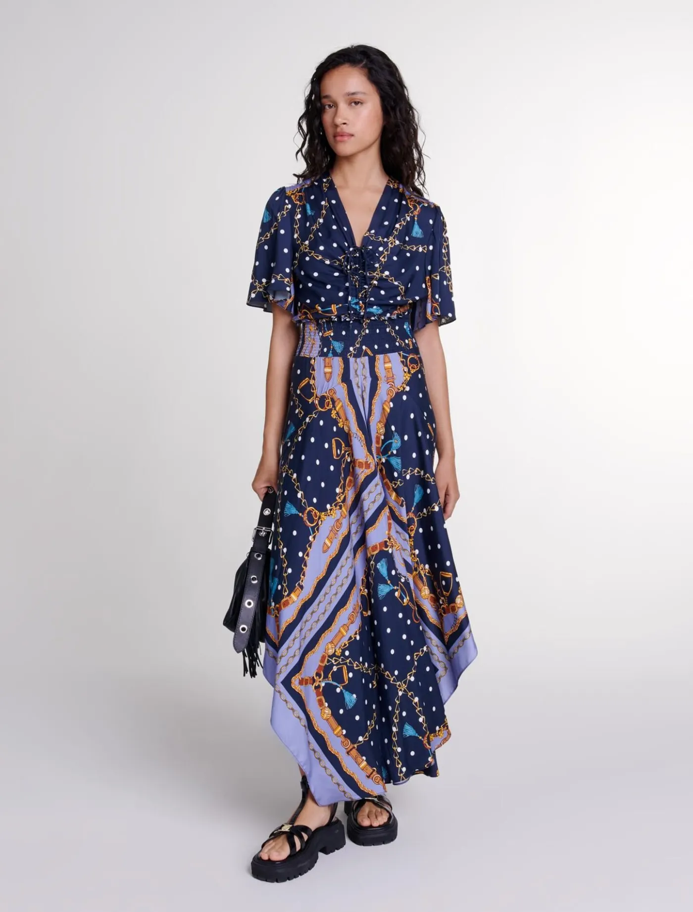 Satin-look patterned maxi dress^Maje Discount