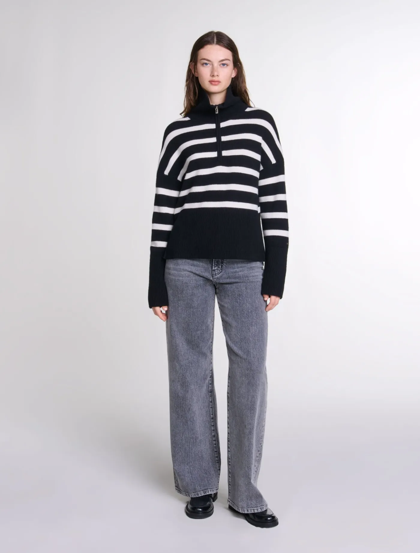 Stripe print high-neck jumper^Maje Online