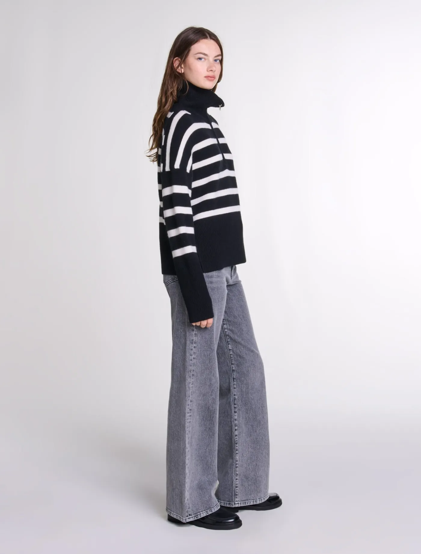 Stripe print high-neck jumper^Maje Online