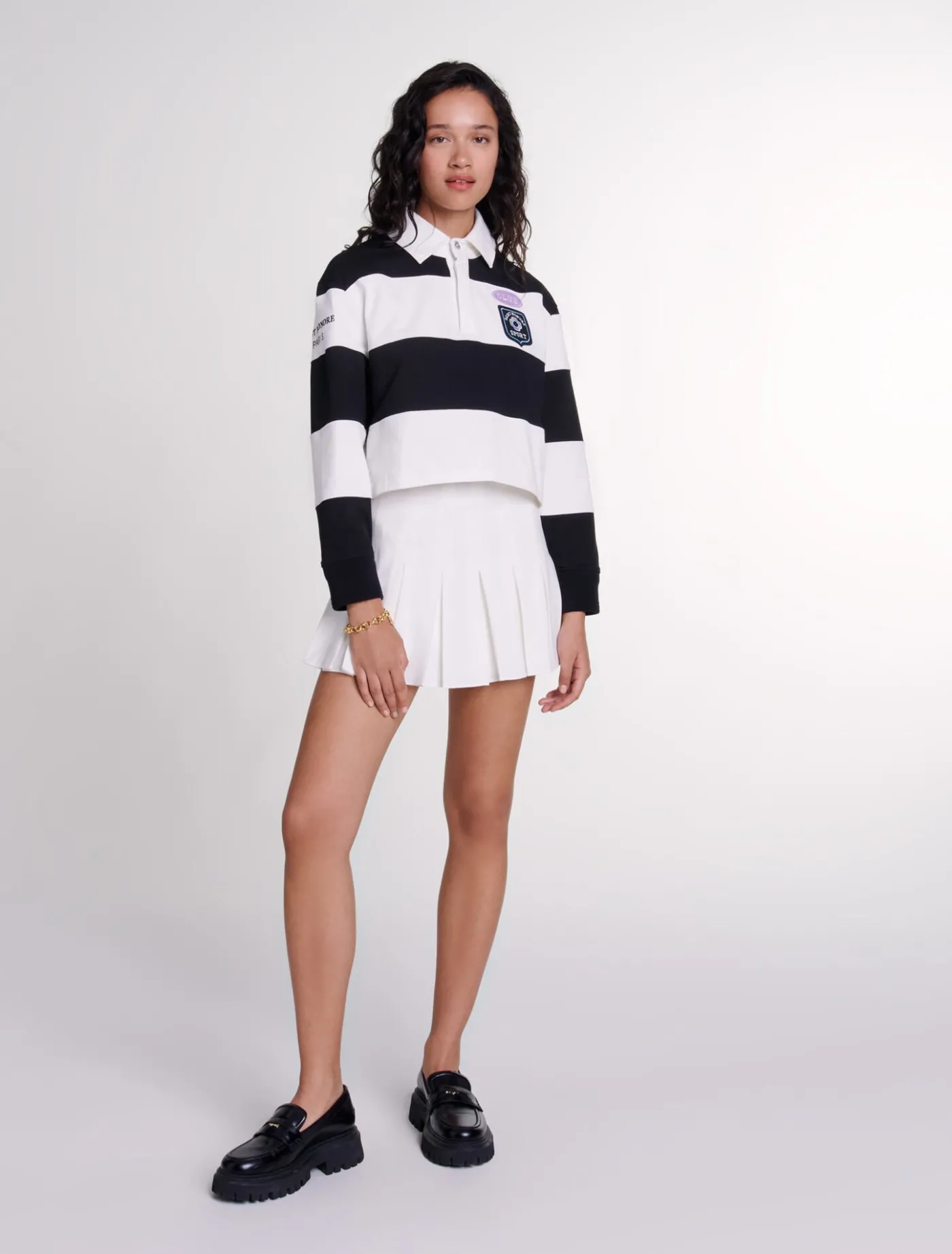 Striped and embroidered polo shirt^Maje Outlet