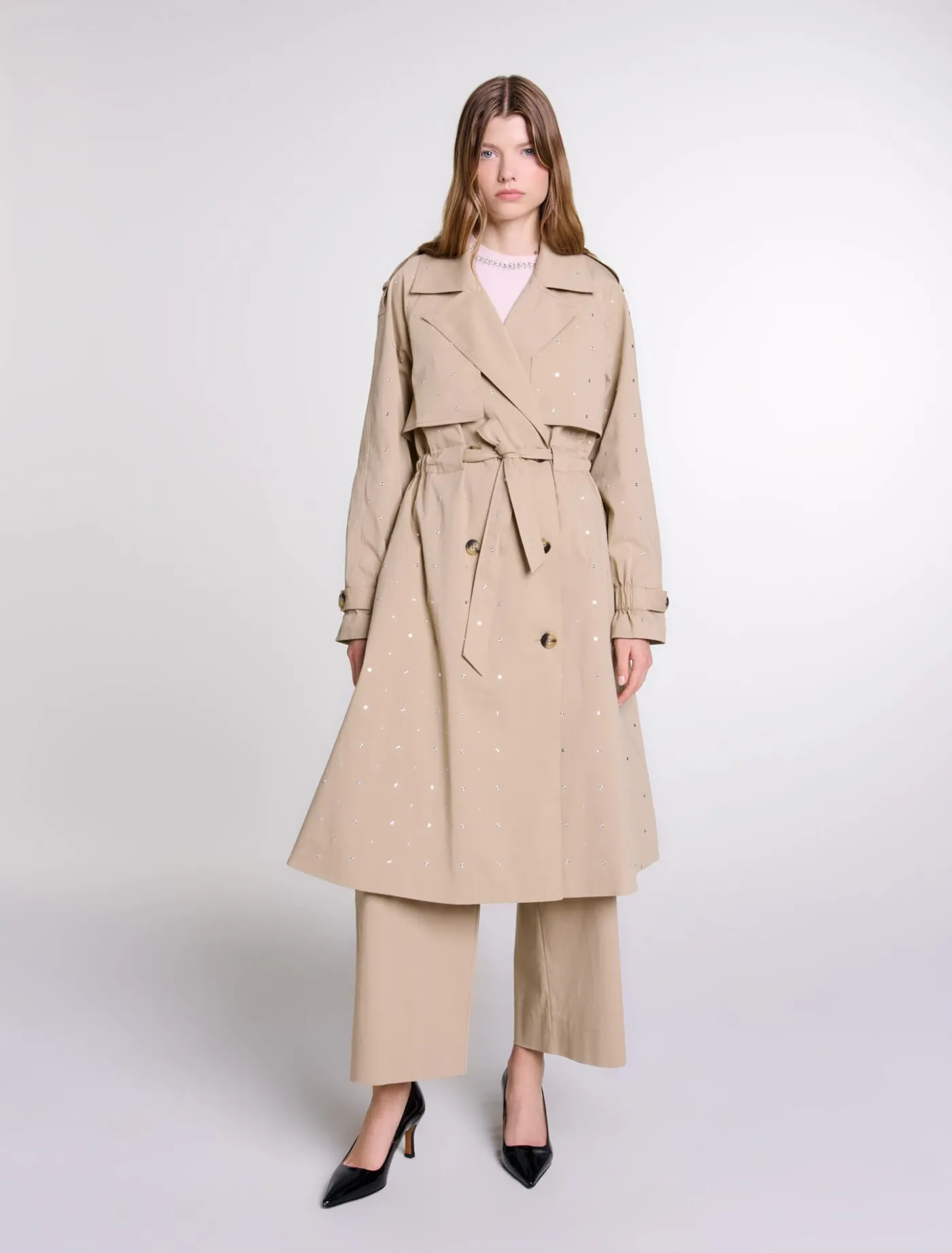 Studded elastic waist trench coat^Maje Store