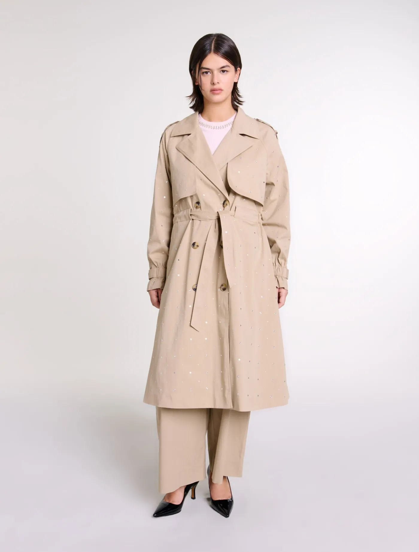 Studded elastic waist trench coat^Maje Store