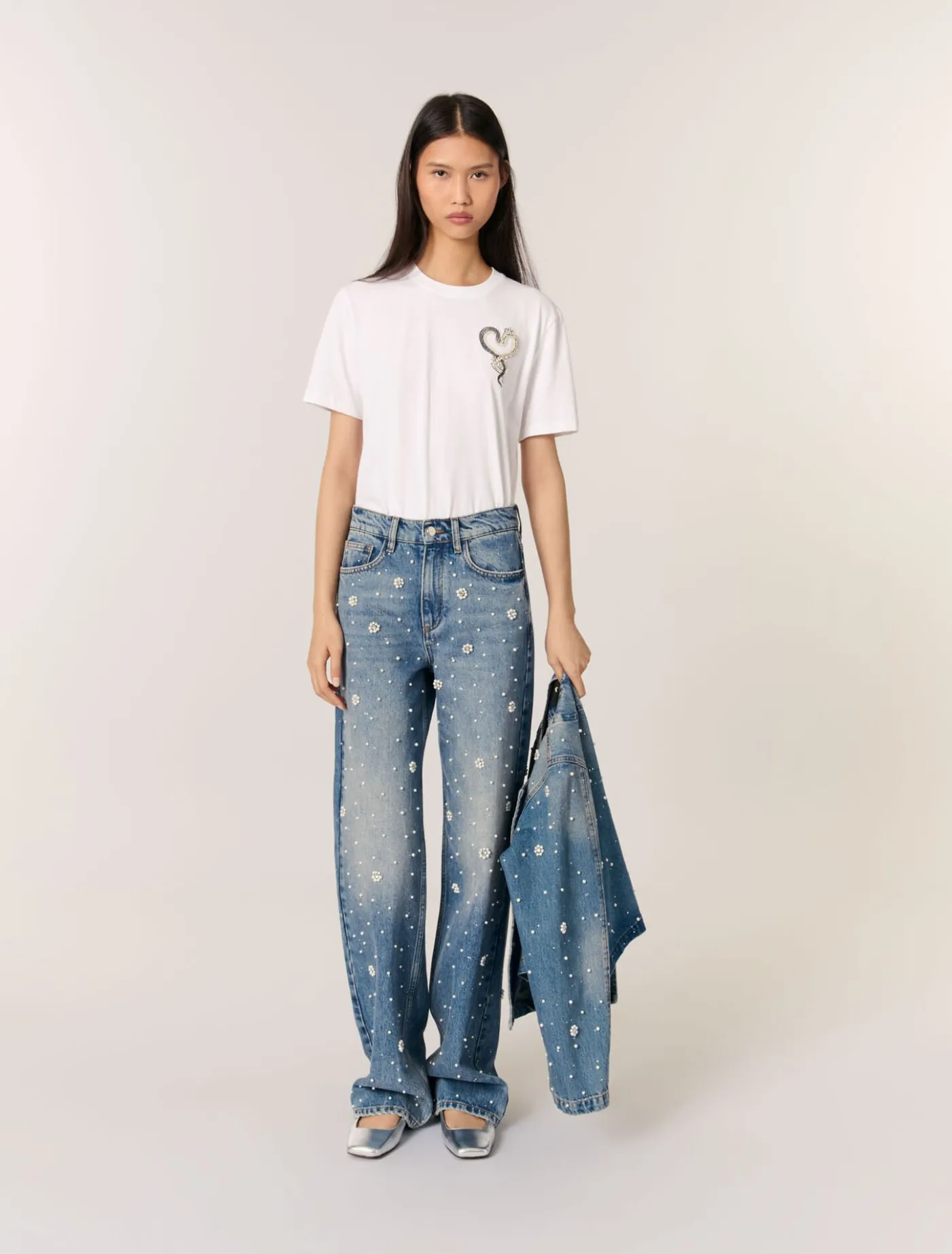 Wide-leg embroidered jeans^Maje Outlet