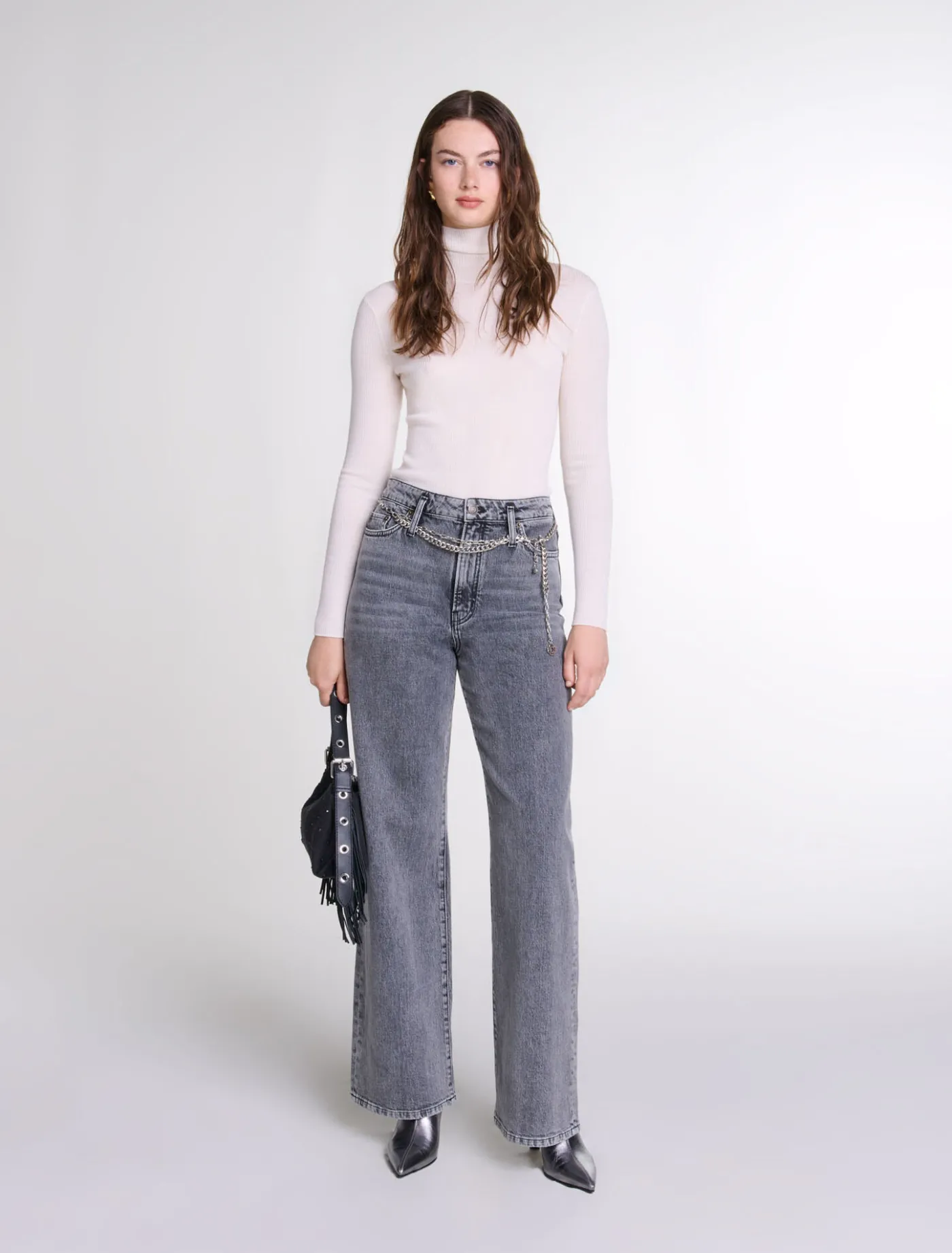 Wide-leg jeans with chain-link belt^Maje Best Sale