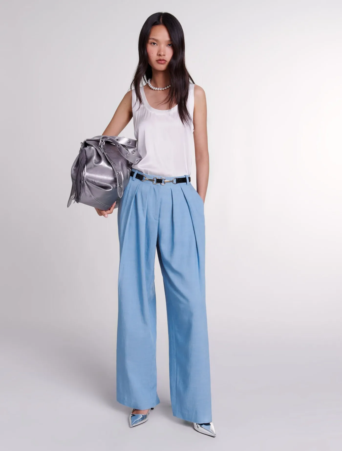 Wide-leg suit trousers with pleats^Maje Cheap