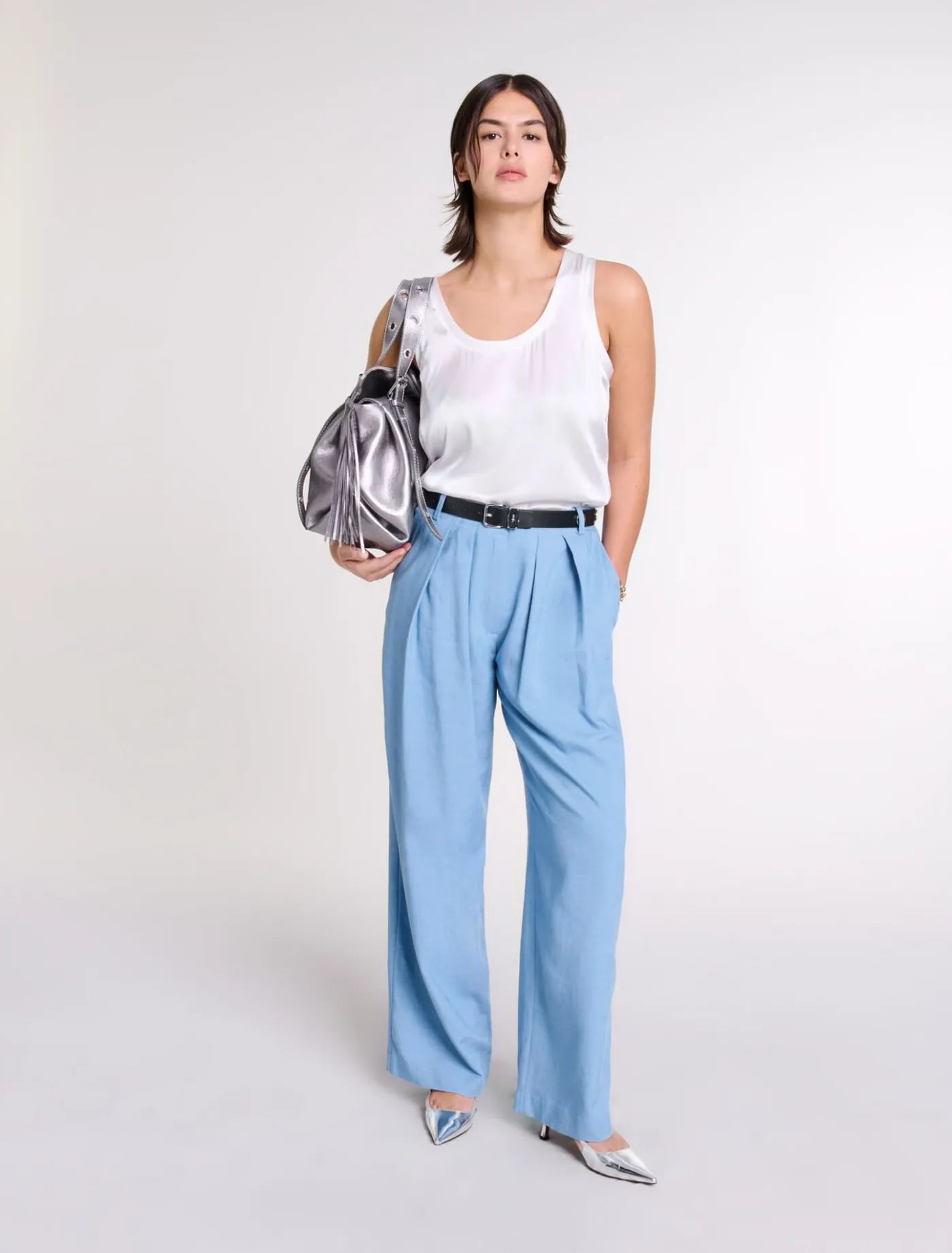 Wide-leg suit trousers with pleats^Maje Cheap