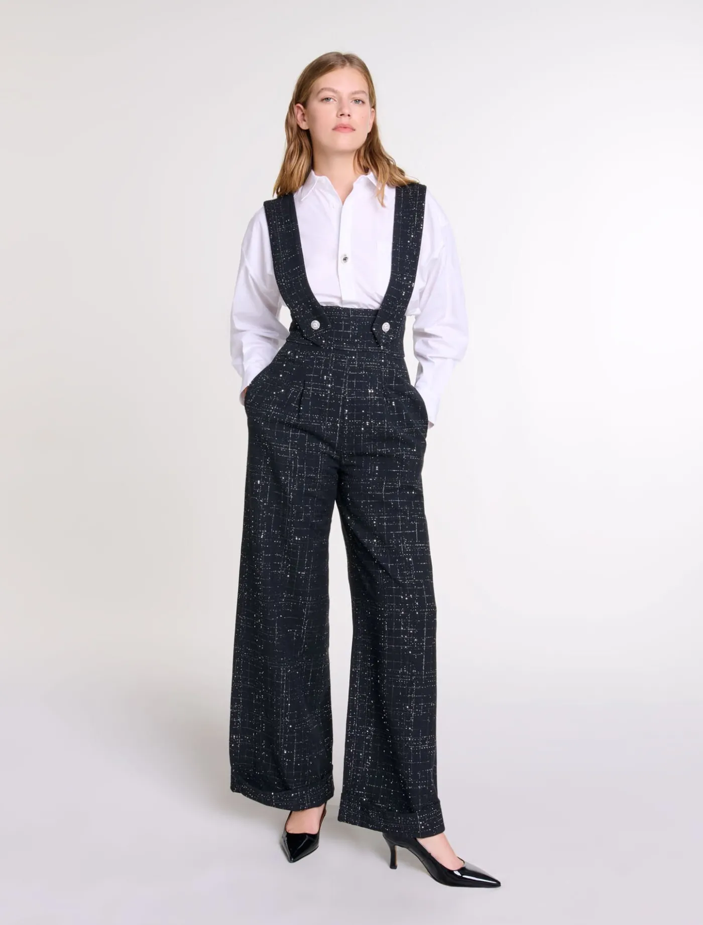 Wide-leg trousers with tweed braces^Maje Best Sale